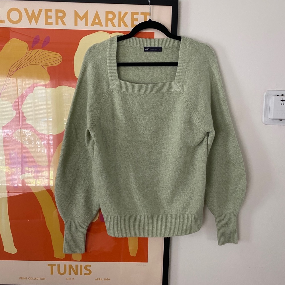 Green square neck sweater